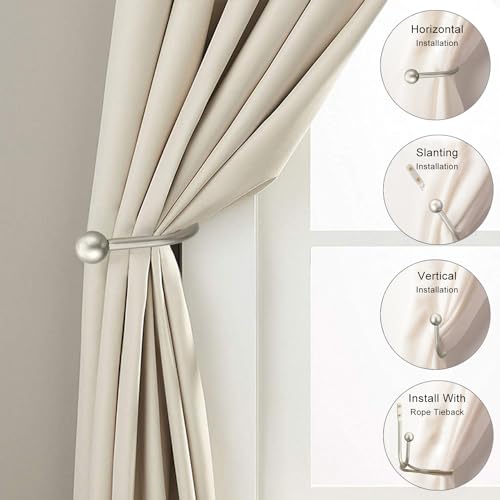 Curtain Holdback, 2 Pcs Wall Mounted Drapery Tiebacks with Screws, Heavy Duty Metal Decorative Window Drapery Holder Curtain Hook (Silver) - color: Silver-ball