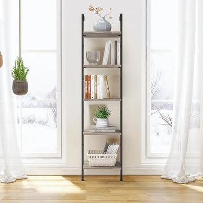 ELYKEN Ladder Shelf, 5-Tier Wood Wall Mounted Ladder Bookshelf - color: Gerige