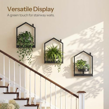 HOOBRO Metal Floating Shelves 3 Pack, Wall Plant Holder Shelf