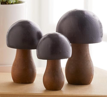 Your Heart's Content Dark Black Wood Mushrooms, Set of 3 (Black Paint 3) - color: Black 3