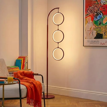 Brightech 3 Ring Lamp - 74" Dimmable LED Floor Lamp with 3 Hanging Light Rings, Modern Arc Standing Tree Lamp for Living Room, Bedroom and Office, 30W Warm White LED, Red - color: Red