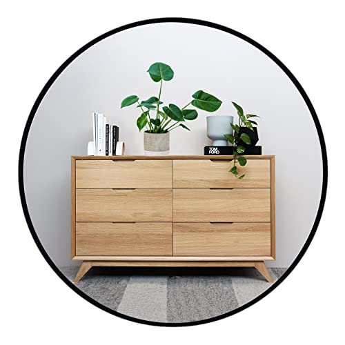 Oruii Round Mirror, 20 inch Black Circle Mirror, Matte Black Metal Frame - color: Black, size: 20"L x 20"W