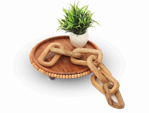 Boho Wooden Link Decor for Coffee Object for Coffee Table & Shelf Knot Sculpture, Farmhouse Rustic Shelf Natural Wood Chain Links for Living Room, Entryway, Console,Office Home Accent (Natural) - color: Natural