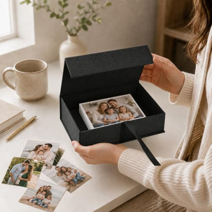 Vienrose Small Photo Storage Box, 5"x7", Linen Postcard Keeper, Black - color: Black, size: 5"x7"