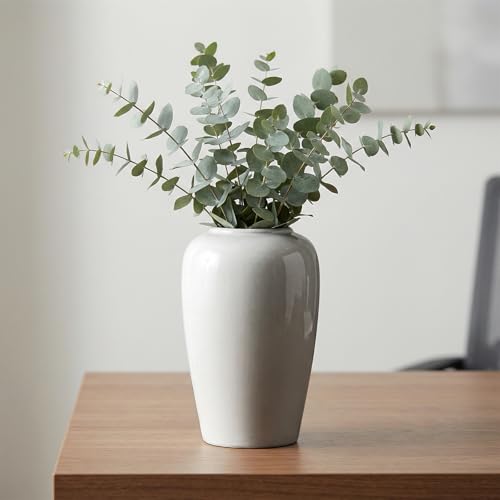 Gray Vase for Flowers, 8 Inch Grey Ceramic Vase, Rustic Farmhouse Vases for Home Decor, Modern Decorative Centerpiece for Dining Table, Living Room, Office - color: Gery