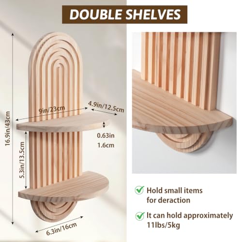 Boho Floating Shelves for Wall Art, Mid Century Modern Arched Wood Shelf - color: Natural