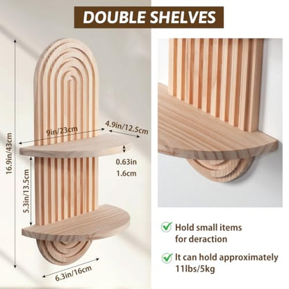 Boho Floating Shelves for Wall Art, Mid Century Modern Arched Wood Shelf - color: Natural