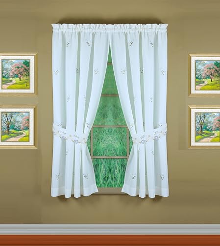 Today's Curtain Verona Reverse Embroidery Panel Pair and Tiebacks, 63", White/Blue, 80" W X 63" L - color: White/Blue, size: 80"W x 63"L (Pack of 1)