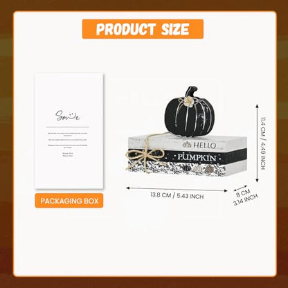 Smile 가을 나무 장식 표지판 블랙 플로럴 호박 HELLO PUMPKIN 계층형 트레이 테이블 탑 표지판 가을 수확 추수감사절 홈 데코 - style: 블랙 펌킨