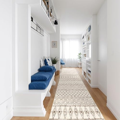 2'6"x12' Hallway Runner Rug Moroccan: Machine Washable Runner Rugs Beige - color: Geo Beige, size: 2'6" x 12' (Rectangular)