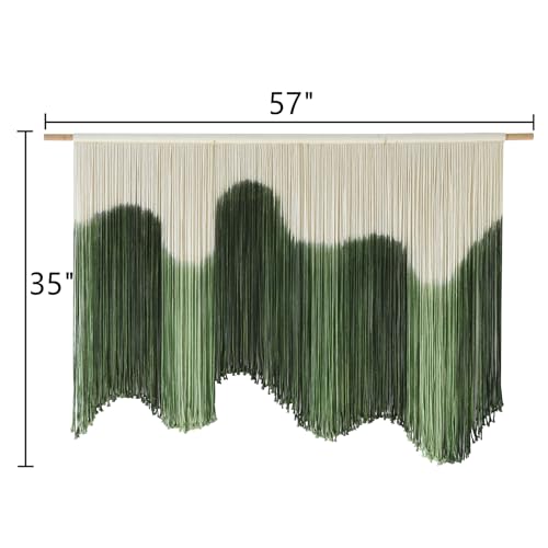 Macrame Wall Hanging Green Hand-Dyed Ombre Fiber Art Geometric 57"W*39"L - color: Green