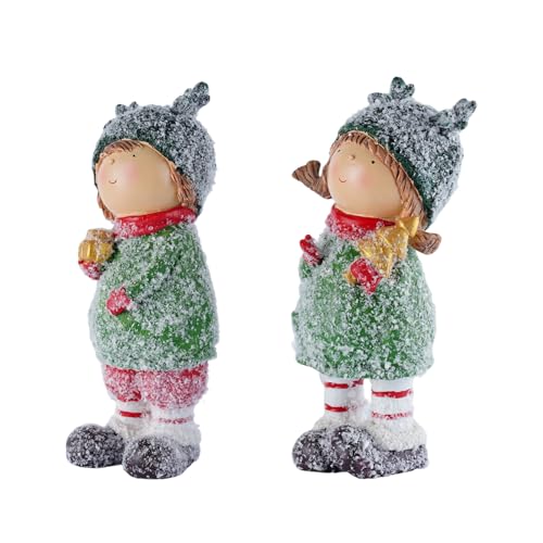 Charming Winter Figurines Set of 2 Christmas Boy and Girl Statues