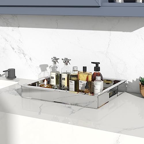 Mirrored Tray Decorative, 16x14x2.4 Silver Tray for Coffee Ottoman Trays for Living Room Perfume Jewelry Tray Bandejas Decorativas Wine Platter Modern Home Decor