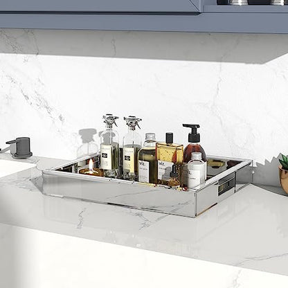 Mirrored Tray Decorative, 16x14x2.4 Silver Tray for Coffee Ottoman Trays for Living Room Perfume Jewelry Tray Bandejas Decorativas Wine Platter Modern Home Decor