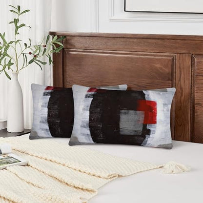 Throw Pillow Covers for Couch, 20x12 Inch, Set of 2, Grey Red - color: Red and Grey, size: 20" x 12" (Pack of 2)