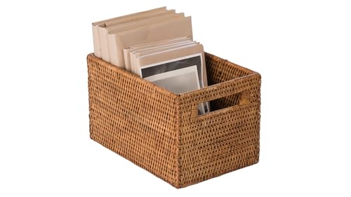KOUBOO La Jolla Rattan Shelf Handles, Small, Honey-Brown Storage Basket,