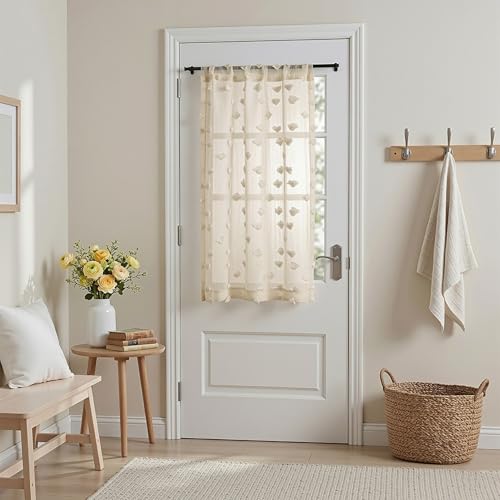 MYSKY HOME Beige Sheer Curtains 30 inch Length for Small Window,2 Panels - color: 1-wood Beige, size: 26"W x 30"L (Pack of 2)