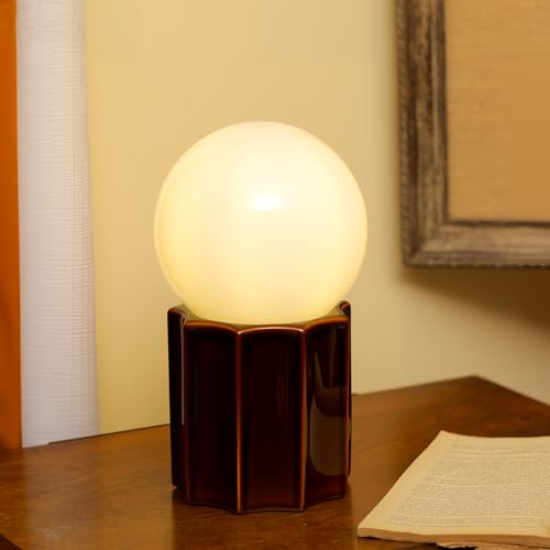 Modern Ceramics Table Lamp Brown Ceramic Base White Jade Round Ball Glass Accent Table Lamp Living Room Bedroom Bedside Nightstand House Office Home Reading - color: Brown Ceramic