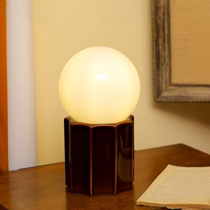 Modern Ceramics Table Lamp Brown Ceramic Base White Jade Round Ball Glass Accent Table Lamp Living Room Bedroom Bedside Nightstand House Office Home Reading - color: Brown Ceramic