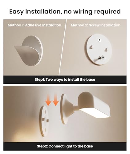Rechargeable Battery Operated Wall Sconces 7500mAh, Wall Lights for Bedroom - color: White-1P