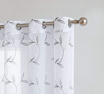 LinenZone 54x63 White Curtains with Charcoal Leaves. (Maria 54x63 Charcoal) - color: Charcoal, size: 54"W x 63"L (Pack of 2)