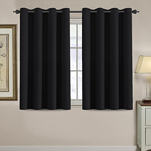H.VERSAILTEX Blackout Curtain for Living Room Small Window Kitchen Blackout Curtains 45 inch Length Energy Saving Solid Grommet Blackout Drape, One Panel, Jet Black, 52" W x 45" L - color: Jet Black, size: 52"W x 45"L (Pack of 1)