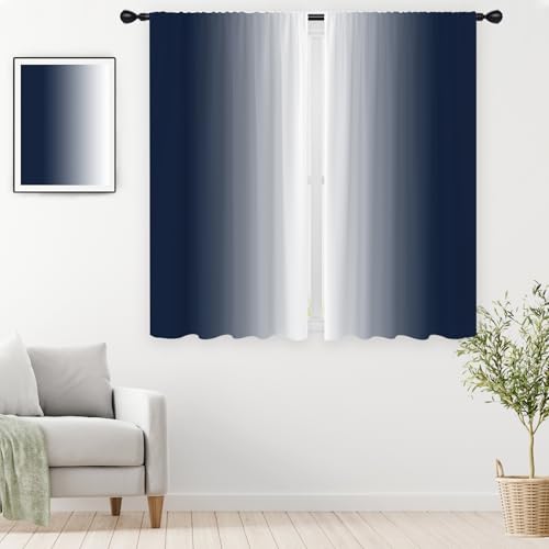 Blue White Curtains, Ombre, 2 Panels, 42" W x 63" L, Rod Pocket - color: Navy Blue, size: 42"W x 63"L (Pack of 2)