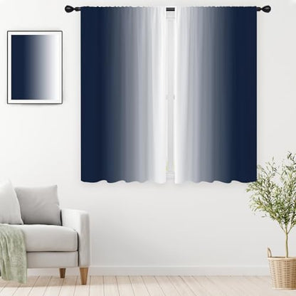 Blue White Curtains, Ombre, 2 Panels, 42" W x 63" L, Rod Pocket - color: Navy Blue, size: 42"W x 63"L (Pack of 2)