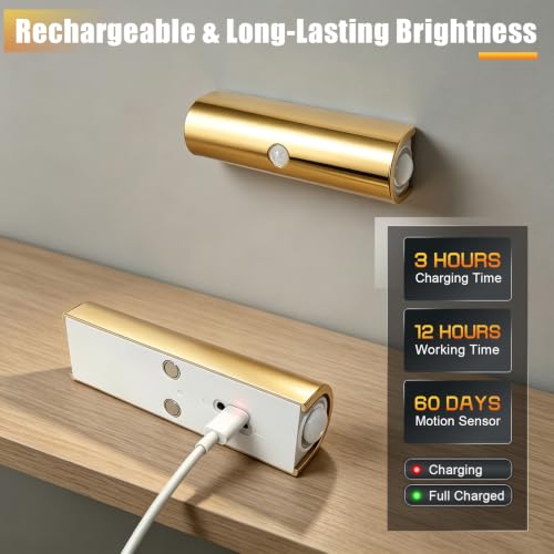 Motion Sensor Wall Light, Magnetic Rechargeable Wall Sconces - color: Gold