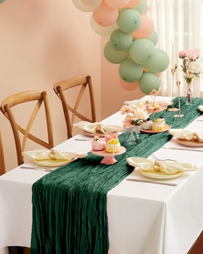 Pureegg 2 Pack Cheesecloth Table Runner 120 Inch Emerald Green - color: Emerald Green, size: 120" - 2 Packs