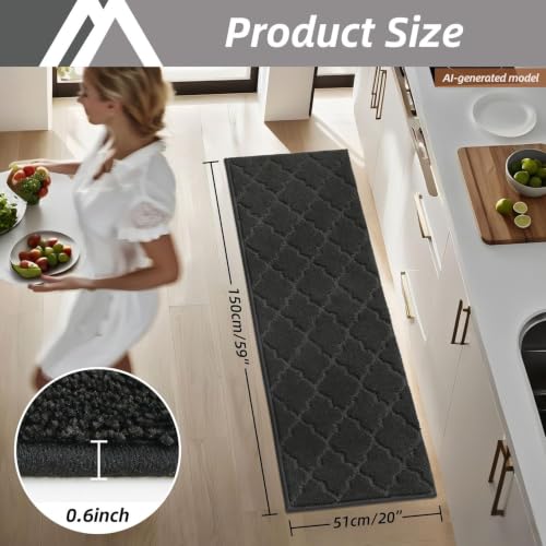 COSY HOMEER Soft Kitchen Floor Mats and Rugs Non Slip 20"x59",Black - color: Black, size: 20"X 59"