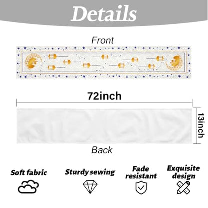 Ramadan Eid Mubarak Table Runner, Golden Crescent Moon Lantern Decorative - color: Muslim Holiday