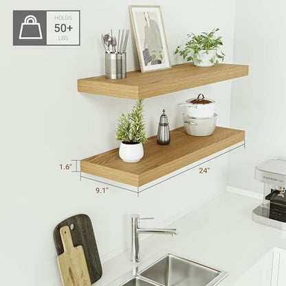 Vivelove Deep Floating Shelves for Wall 24 inches Long Set of 2, Oak - color: Oak, size: 24”wx9.1”dx1.6”h