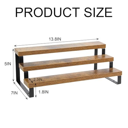 BYCY Wooden Display Risers, 3-Tier Display Stand for Home Decor and Organize, Tiered Countertop Display Shelf for Figures , Makeup,Cupcake , Condiment and Dolls Collection (3 Tier-2.2in)