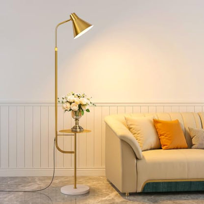 Gold Brass Brushed Floor Lamps with Side Table, Dimmable Light - color: Gold