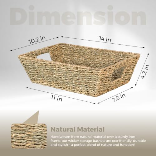 Set of 3 Snack Baskets, Seagrass Basket, Wicker Snack Basket Organizer - color: Natural Color