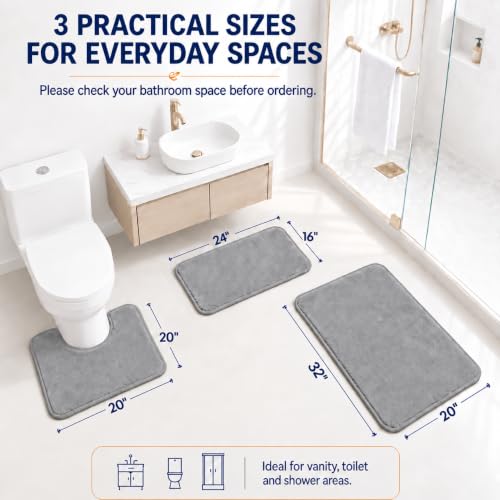 RUN HELIX Bathroom Rugs Sets 3 Piece, Soft Absorbent Memory Foam Bath Mats Set, Dry Fast Bath Mat, Machine Washable Bath Rug Set for Bathroom （Ash Gray） - color: Ash Gray
