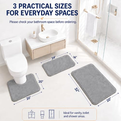 RUN HELIX Bathroom Rugs Sets 3 Piece, Soft Absorbent Memory Foam Bath Mats Set, Dry Fast Bath Mat, Machine Washable Bath Rug Set for Bathroom （Ash Gray） - color: Ash Gray