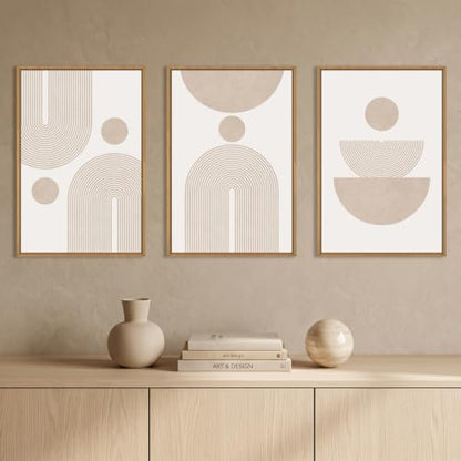 Large Boho Neutral Beige Framed Canvas Wall Art Set-16"x24"x3 - color: Boho Beige Arch Wall Art, size: 16"Lx24"W
