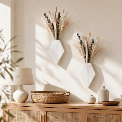 2 Pcs Wooden Wall Planters, White Distressed, Natural Style - color: White Distressed, style: Natural Style
