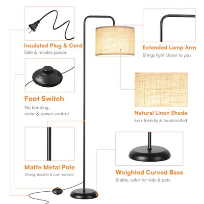 TJOY Floor Lamp, Black Standing Floor Lamp for Living Room with 3 CCT Bulb - color: Black