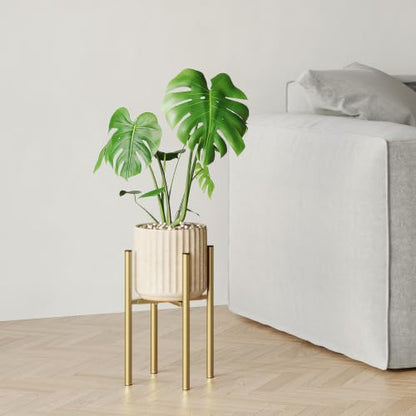 Adjustable Plant Stand Indoor, 2 Heights,Golden with Round Plate - color: golden-b