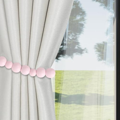 Boho Wood Bead Curtain Tiebacks Curtain Holdbacks with Hooks - color: Pink