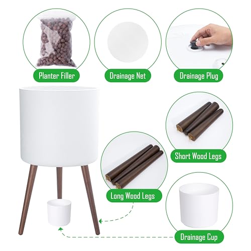 D'vine Dev 16 Inch Planter Pot with Wood Stand, White, 88-O-E-1 - color: Matte White, size: XX-Large