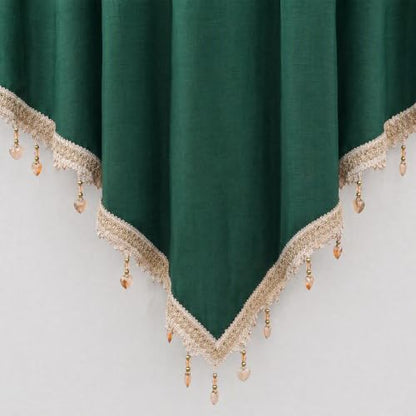 Molaxhome Swag Curtain Scalloped Curtain Valance Drape Sheer Lace Panel 1pc - color: Cloth Green