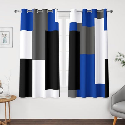 Tyrot Blue Gray Black Blackout Curtains for Bedroom Living Room 45 inch - color: Blue, size: 52"W x 45"L (Pack of 2)