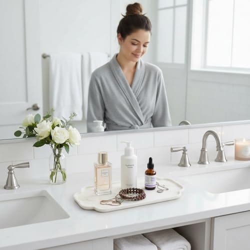 MARMOR Natural Calacatta Marble Tray, Luxury Vanity Tray for Bathroom Counter, Perfume Organizer, Jewelry Tray, Candle Holder Decor, Kitchen Countertop Organizer, Elegant Home Decorative Tray Gift - color: Calacatta Gold Marble Lace Long Plate