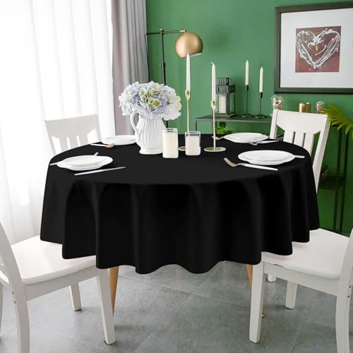 Mulbozy 2 Pcs Black Round Plastic Tablecloth Disposable,84 inch - color: Black, size: 84" Round
