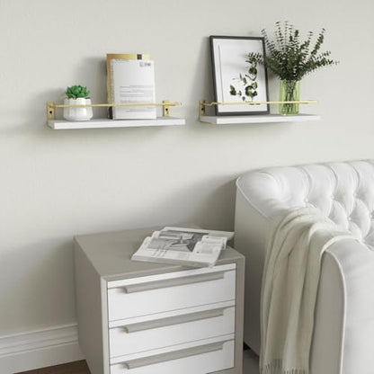 RICHER HOUSE Floating Shelves Bathroom, Small Wall Shelf Over Toilet 2 Set - color: White & Gold