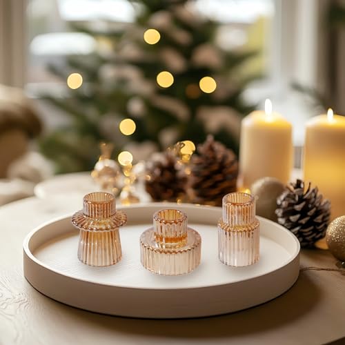 Glass Candlestick Holders, Taper Candle Holders, Set of 3, Gold - color: Gold, size: 3 PCS